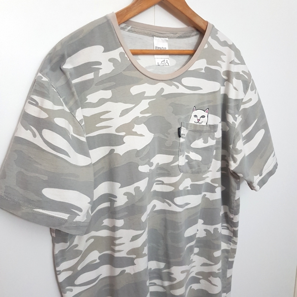 RIP N DIP L Cat Grey Camo T-Shirt Size Large